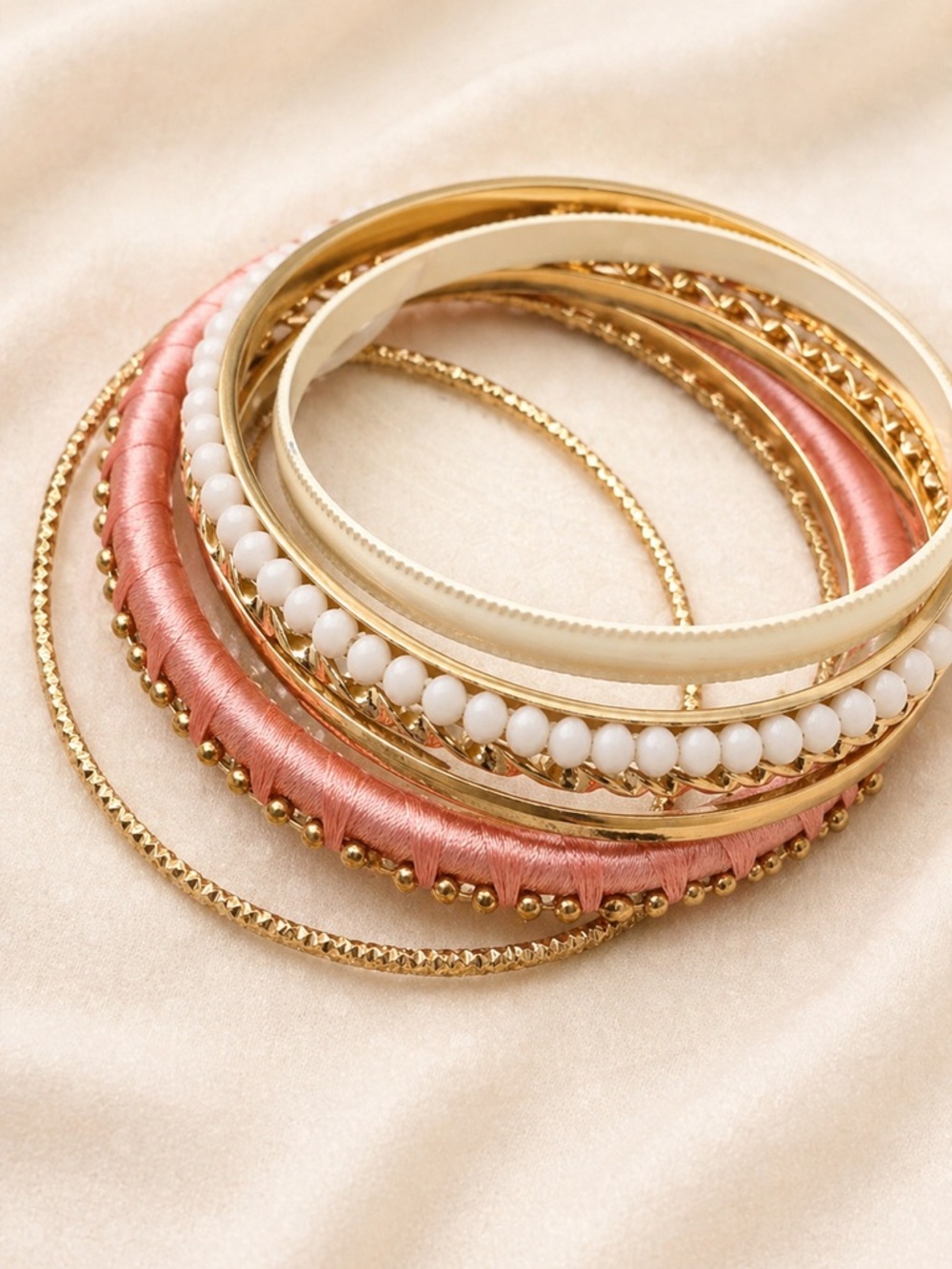 Mudd Y2K Pink Gold & White 8-Piece Bangle Bracelet Set | Kohl’s